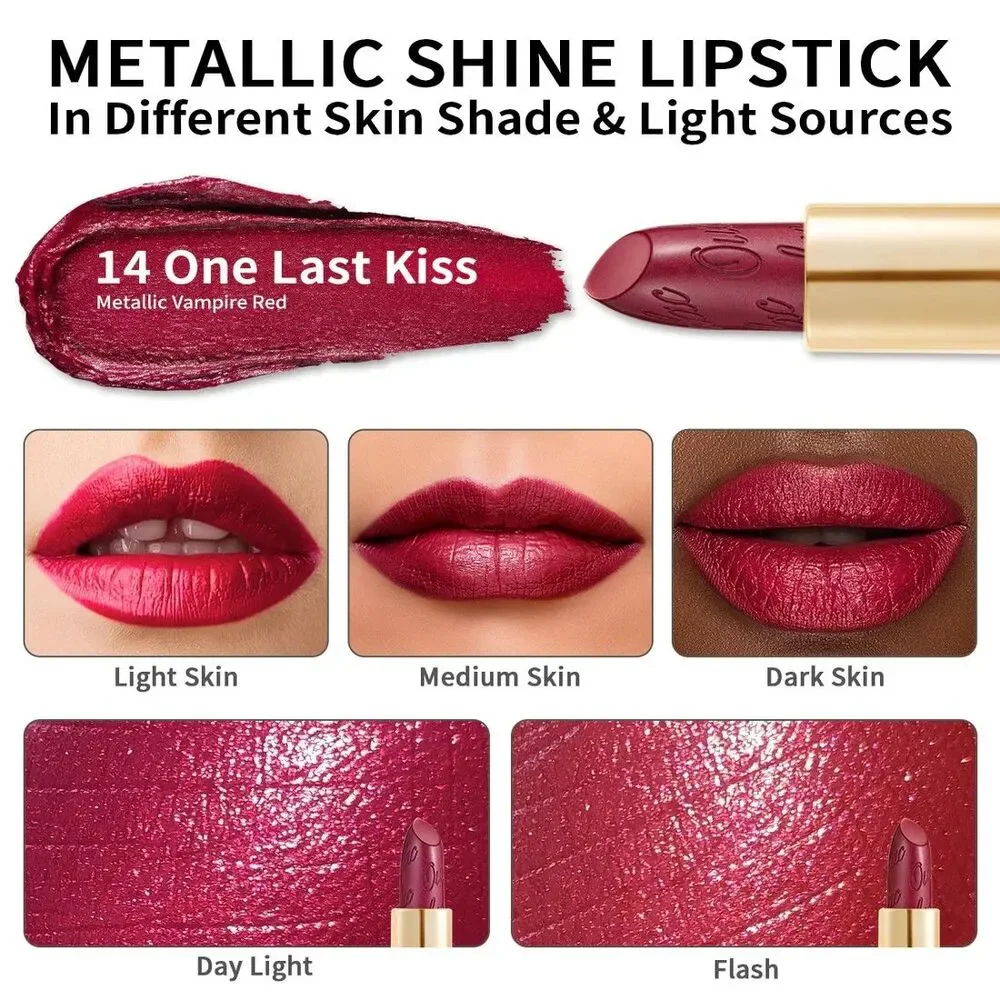 Oulac Pink Lipstick Metallic 3D Shine Lightweight Hydrating High Impact Full Cov